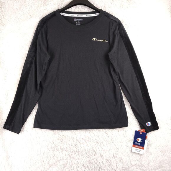NWT Champion Campus Long Sleeve Tee Moisture Wicking Velvet Sleeves Unique Sz M - Picture 1 of 8